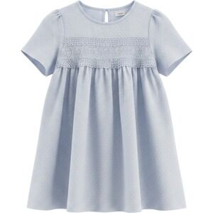 Falechay Womens Swiss Dot Lace Trim Blouse Light Blue Short Sleeve Top 2XL NEW